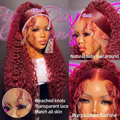Burgundy Deep Wave Lace Frontal Wig