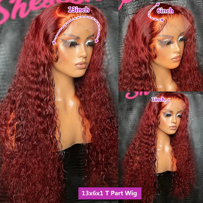 Burgundy Deep Wave Lace Frontal Wig