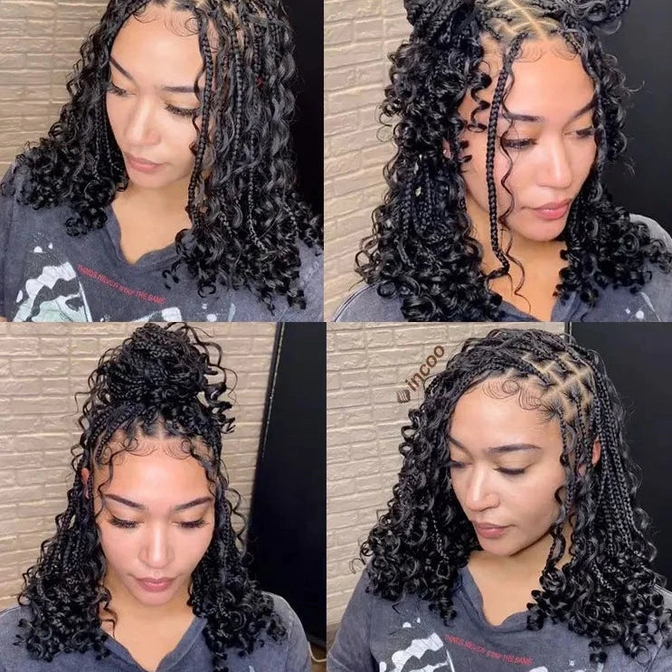 Short Bohemian Curly Braided Front Wigs