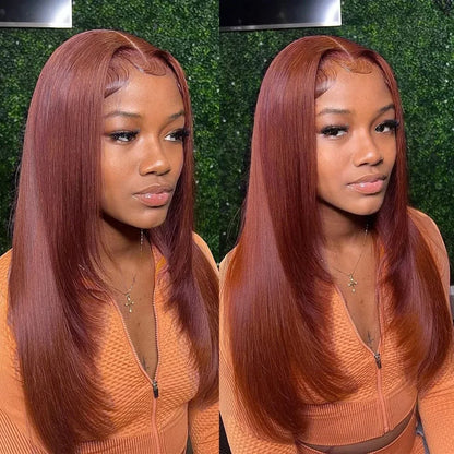 Reddish Brown Straight Lace Front Wigs