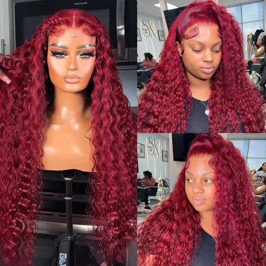 Burgundy Water Curly Frontal Wig