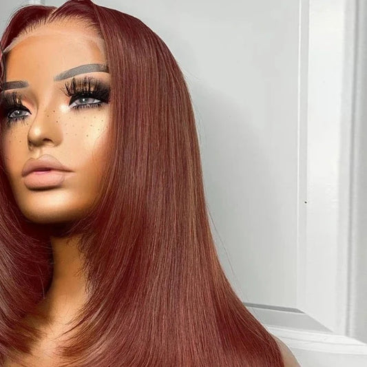 Reddish Brown Straight Lace Front Wigs