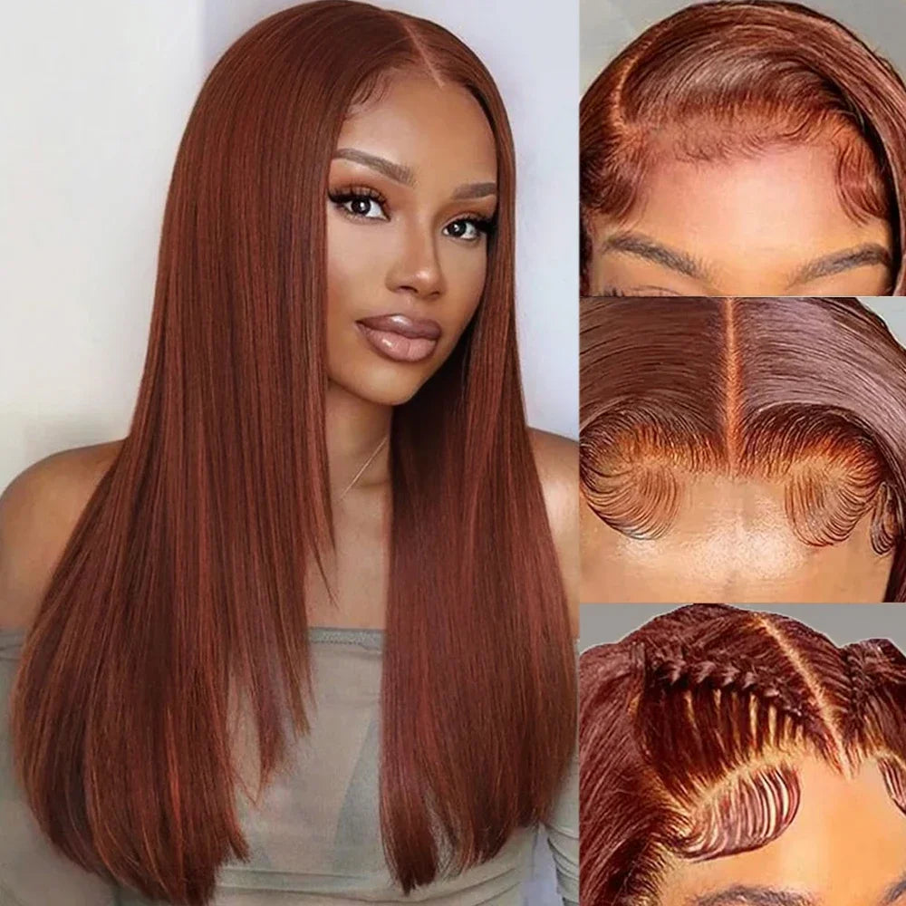 Reddish Brown Straight Lace Front Wigs