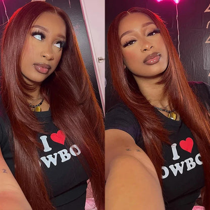 Reddish Brown Straight Lace Front Wigs